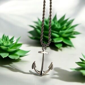 Vintage Silver Plated Anchor Pendant Necklace